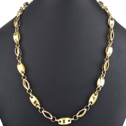 Außergewöhnliche Goldkette aus Bicolor Gold (14K/585 Gelbgold und Weißgold) in filigranem Greco-Design - ca. 65cm, 8,5mm