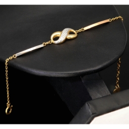 Infinity-Ankerarmband aus 14K (585) Gold – Kombination aus edlem Gelb- und Weißgold mit hochwertig eingearbeiteten Elementen (ca. 16,5-19 cm Länge verstellbar)