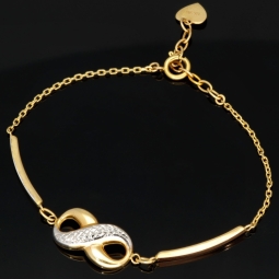 Infinity-Ankerarmband aus 14K (585) Gold – Kombination aus edlem Gelb- und Weißgold mit hochwertig eingearbeiteten Elementen (ca. 16,5-19 cm Länge verstellbar)