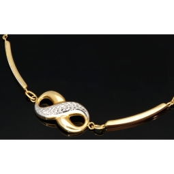 Infinity-Ankerarmband aus 14K (585) Gold – Kombination aus edlem Gelb- und Weißgold mit hochwertig eingearbeiteten Elementen (ca. 16,5-19 cm Länge verstellbar)