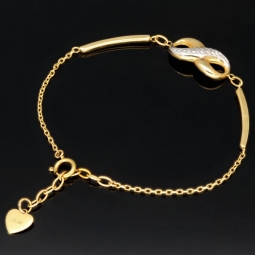Infinity-Ankerarmband aus 14K (585) Gold – Kombination aus edlem Gelb- und Weißgold mit hochwertig eingearbeiteten Elementen (ca. 16,5-19 cm Länge verstellbar)