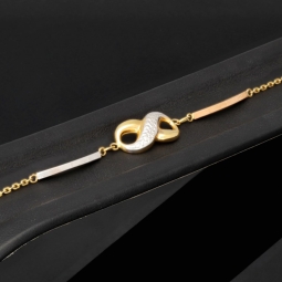 Infinity-Ankerarmband aus 14K (585) Gold – Kombination aus edlem Gelb- und Weißgold mit hochwertig eingearbeiteten Elementen (ca. 16,5-19 cm Länge verstellbar)