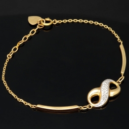 Infinity-Ankerarmband aus 14K (585) Gold – Kombination aus edlem Gelb- und Weißgold mit hochwertig eingearbeiteten Elementen (ca. 16,5-19 cm Länge verstellbar)