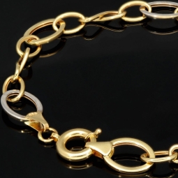 Infinity-Ankerarmband aus 14K (585) Gold – Kombination aus edlem Gelb- und Weißgold mit hochwertig eingearbeiteten Elementen (ca. 16,5-19 cm Länge verstellbar)