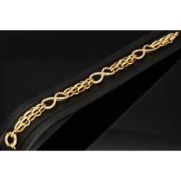 Exklusives Goldarmband mit eingearbeiteten Unendlichkeits-Elementen präzise besetzt mit weißen Zirkoniasteinen in 585 14K Gold in (ca. 20 cm Länge, ca. 9 mm Breite)