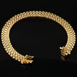 Luxuriöses Armband mit flexiblen Gliedern aus hochwertigem Gold (14K / 585 Gelbgold) ca. 19,5g, 21,5 cm Länge, 9mm Breite