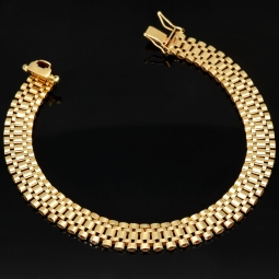 Luxuriöses Armband mit flexiblen Gliedern aus hochwertigem Gold (14K / 585 Gelbgold) ca. 19,5g, 21,5 cm Länge, 9mm Breite