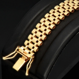 Luxuriöses Armband mit flexiblen Gliedern aus hochwertigem Gold (14K / 585 Gelbgold) ca. 19,5g, 21,5 cm Länge, 9mm Breite
