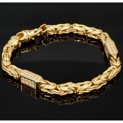 Prunkvolles Königsarmband mit leuchtenden Zirkonia aus 585er Gold (14 Karat) in ca. 21,5 cm Länge, 6 mm Breite