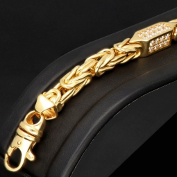 Prunkvolles Königsarmband mit leuchtenden Zirkonia aus 585er Gold (14 Karat) in ca. 21,5 cm Länge, 6 mm Breite