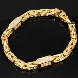 Prunkvolles Königsarmband mit leuchtenden Zirkonia aus 585er Gold (14 Karat) in ca. 21,5 cm Länge, 6 mm Breite