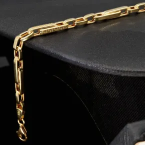 Fein gearbeitetes Ankerarmband aus funkelndem Gold in Greco-Design ca. 21,5 cm lang und 4 mm breit (585 / 14k Gelbgold)