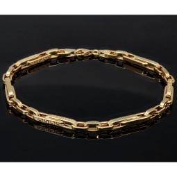 Fein gearbeitetes Ankerarmband aus funkelndem Gold in Greco-Design ca. 21,5 cm lang und 4 mm breit (585 / 14k Gelbgold)