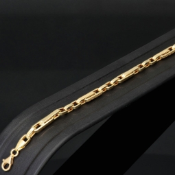 Fein gearbeitetes Ankerarmband aus funkelndem Gold in Greco-Design ca. 21,5 cm lang und 4 mm breit (585 / 14k Gelbgold)