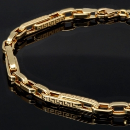 Fein gearbeitetes Ankerarmband aus funkelndem Gold in Greco-Design ca. 21,5 cm lang und 4 mm breit (585 / 14k Gelbgold)