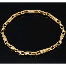 Fein gearbeitetes Ankerarmband aus funkelndem Gold in Greco-Design ca. 21,5 cm lang und 4 mm breit (585 / 14k Gelbgold)