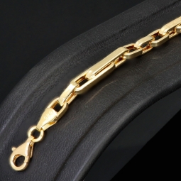 Fein gearbeitetes Ankerarmband aus funkelndem Gold in Greco-Design ca. 21,5 cm lang und 4 mm breit (585 / 14k Gelbgold)