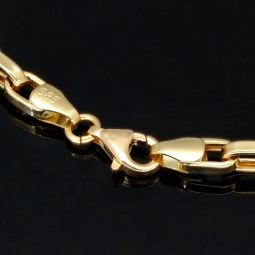 Fein gearbeitetes Ankerarmband aus funkelndem Gold in Greco-Design ca. 21,5 cm lang und 4 mm breit (585 / 14k Gelbgold)