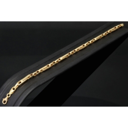 Fein gearbeitetes Ankerarmband aus funkelndem Gold in Greco-Design ca. 21,5 cm lang und 4 mm breit (585 / 14k Gelbgold)
