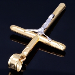 Edler Jesus Christus Kreuz-Anhänger, filigran gearbeitet aus funkelndem Gold (14k/585 Bicolor Gelbgold und Weißgold)