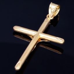Edler Jesus Christus Kreuz-Anhänger, filigran gearbeitet aus funkelndem Gold (14k/585 Bicolor Gelbgold und Weißgold)