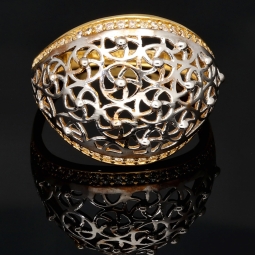Filigranring Ornament-Ring für Damen aus edlem 585er 14K Bicolor Gold (Gelbgold und Weißgold) in Ringgröße ca. 59 - mit feinem Zirkoniabesatz