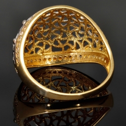 Filigranring Ornament-Ring für Damen aus edlem 585er 14K Bicolor Gold (Gelbgold und Weißgold) in Ringgröße ca. 59 - mit feinem Zirkoniabesatz