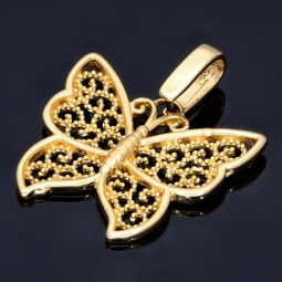 Funkelnder Schmetterling-Anhänger mit Ornament-Design aus hochwertigem 585 / 14K Gold