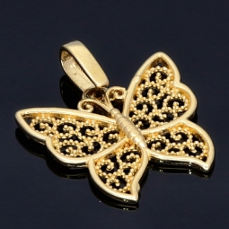 Funkelnder Schmetterling-Anhänger mit Ornament-Design aus hochwertigem 585 / 14K Gold