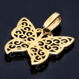 Funkelnder Schmetterling-Anhänger mit Ornament-Design aus hochwertigem 585 / 14K Gold