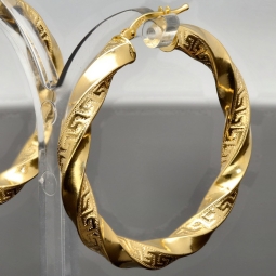 Funkelnde Twist-Creolen in edlem, fein gravierten Greco - Design aus hochwertigem 585er / 14K Gold