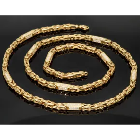 Außergewöhnliche Königskette aus 585 Gelbgold (14k) mit Zirkoniabesatz – ca. 66 cm lang, 4,5 mm breit, 37 g