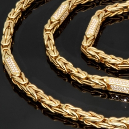 Außergewöhnliche Königskette aus 585 Gelbgold (14k) mit Zirkoniabesatz – ca. 66 cm lang, 4,5 mm breit, 37 g