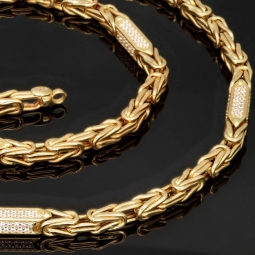 Außergewöhnliche Königskette aus 585 Gelbgold (14k) mit Zirkoniabesatz – ca. 66 cm lang, 4,5 mm breit, 37 g