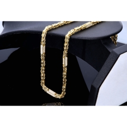 Außergewöhnliche Königskette aus 585 Gelbgold (14k) mit Zirkoniabesatz – ca. 66 cm lang, 4,5 mm breit, 37 g