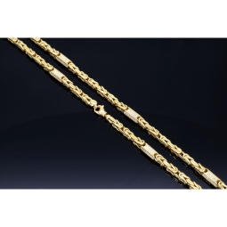 Außergewöhnliche Königskette aus 585 Gelbgold (14k) mit Zirkoniabesatz – ca. 66 cm lang, 4,5 mm breit, 37 g