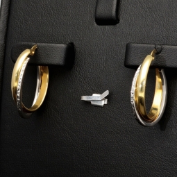 Oval geschwungene Doppel - Creolen aus edlem 14K 585 Bicolor Gold (Gelbgold und Weißgold)