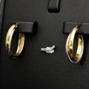 Oval geschwungene Doppel - Creolen aus edlem 14K 585 Bicolor Gold (Gelbgold und Weißgold)