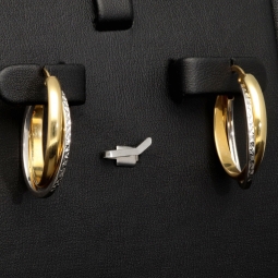 Oval geschwungene Doppel - Creolen aus edlem 14K 585 Bicolor Gold (Gelbgold und Weißgold)