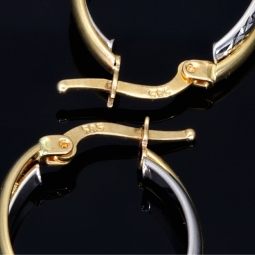 Oval geschwungene Doppel - Creolen aus edlem 14K 585 Bicolor Gold (Gelbgold und Weißgold)