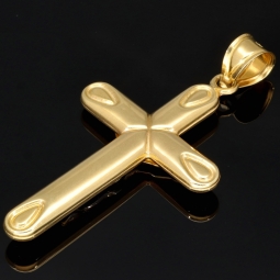 Glänzendes Jesus Kreuz - Filigran gearbeiteter Anhänger aus edlem Bicolor Gold (14k / 585 Gelbgold und Weißgold)