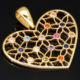 Herz-Anhänger aus Gold (14K 585 Gelbgold) in feinem Design mit leuchtenden, farbenfrohen Zirkoniabesatz
