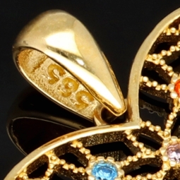 Herz-Anhänger aus Gold (14K 585 Gelbgold) in feinem Design mit leuchtenden, farbenfrohen Zirkoniabesatz