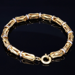 Edles Königsarmband im exklusiven Bicolor-Design aus Gold 585 (14K), 7 mm breit, 22 cm lang