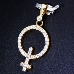 Anhänger in Form des Symbols für Weiblichkeit (Female, Mädchen, Frau, weiblich) mit Zirkoniabesatz aus 585er 14K Gold