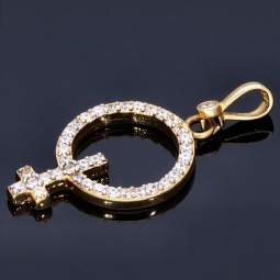 Anhänger in Form des Symbols für Weiblichkeit (Female, Mädchen, Frau, weiblich) mit Zirkoniabesatz aus 585er 14K Gold