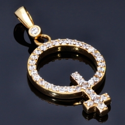 Anhänger in Form des Symbols für Weiblichkeit (Female, Mädchen, Frau, weiblich) mit Zirkoniabesatz aus 585er 14K Gold