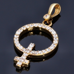 Anhänger in Form des Symbols für Weiblichkeit (Female, Mädchen, Frau, weiblich) mit Zirkoniabesatz aus 585er 14K Gold