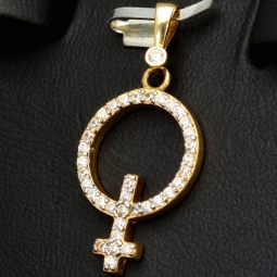 Anhänger in Form des Symbols für Weiblichkeit (Female, Mädchen, Frau, weiblich) mit Zirkoniabesatz aus 585er 14K Gold