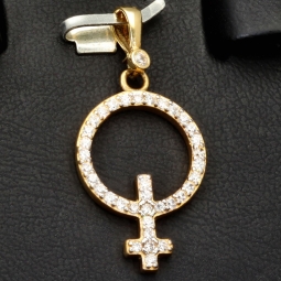 Anhänger in Form des Symbols für Weiblichkeit (Female, Mädchen, Frau, weiblich) mit Zirkoniabesatz aus 585er 14K Gold